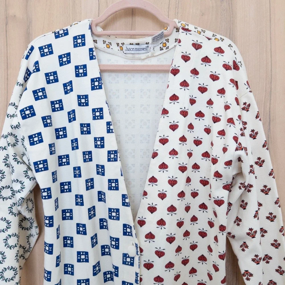 Vintage Womens Patchwork Cardigan Size M White Artsy Indie‎ Boho Cottage